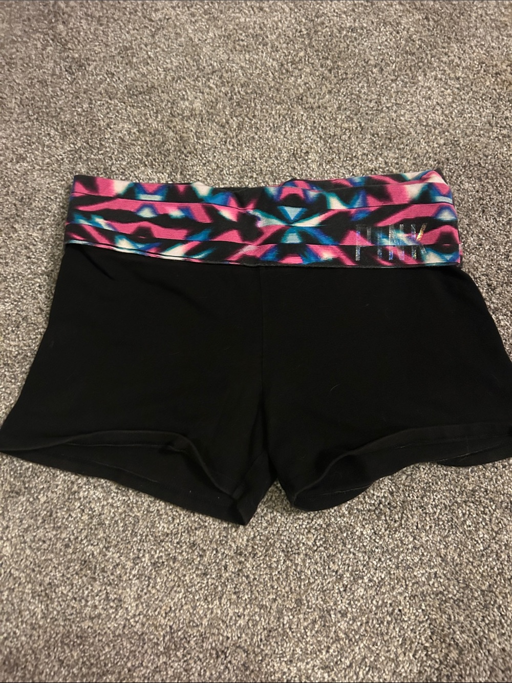 PINK Victoria's Secret Black Bike Shorts with Pink & Blue Fold-Over Waistband